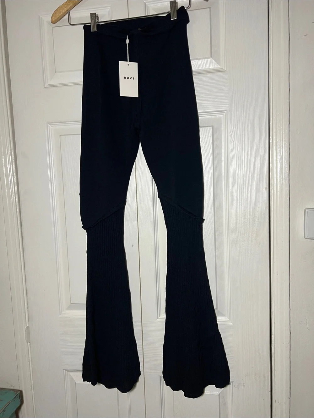 NWT RUVE Black Knit Flare pant Mesh cut out Women’s Small